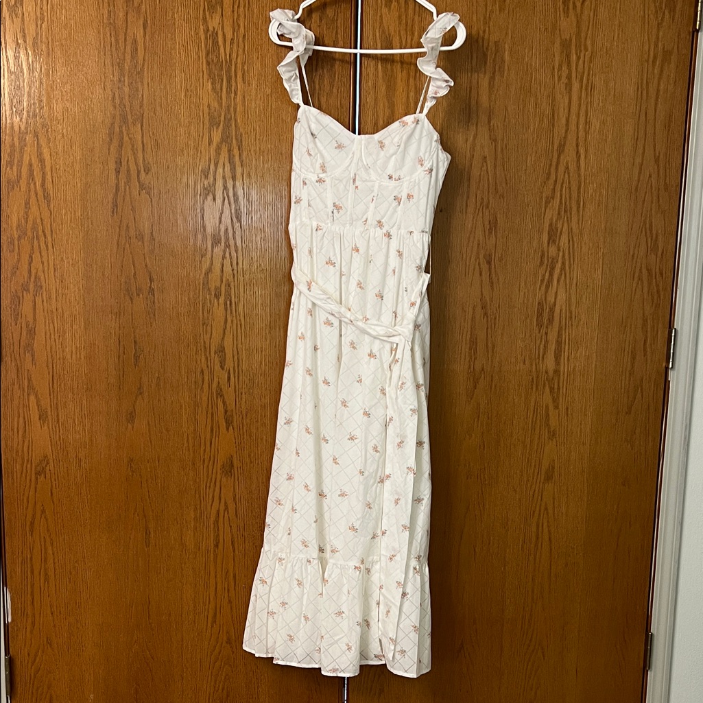 Storia Rosamund Bustier-Style White Floral Maxi Dress